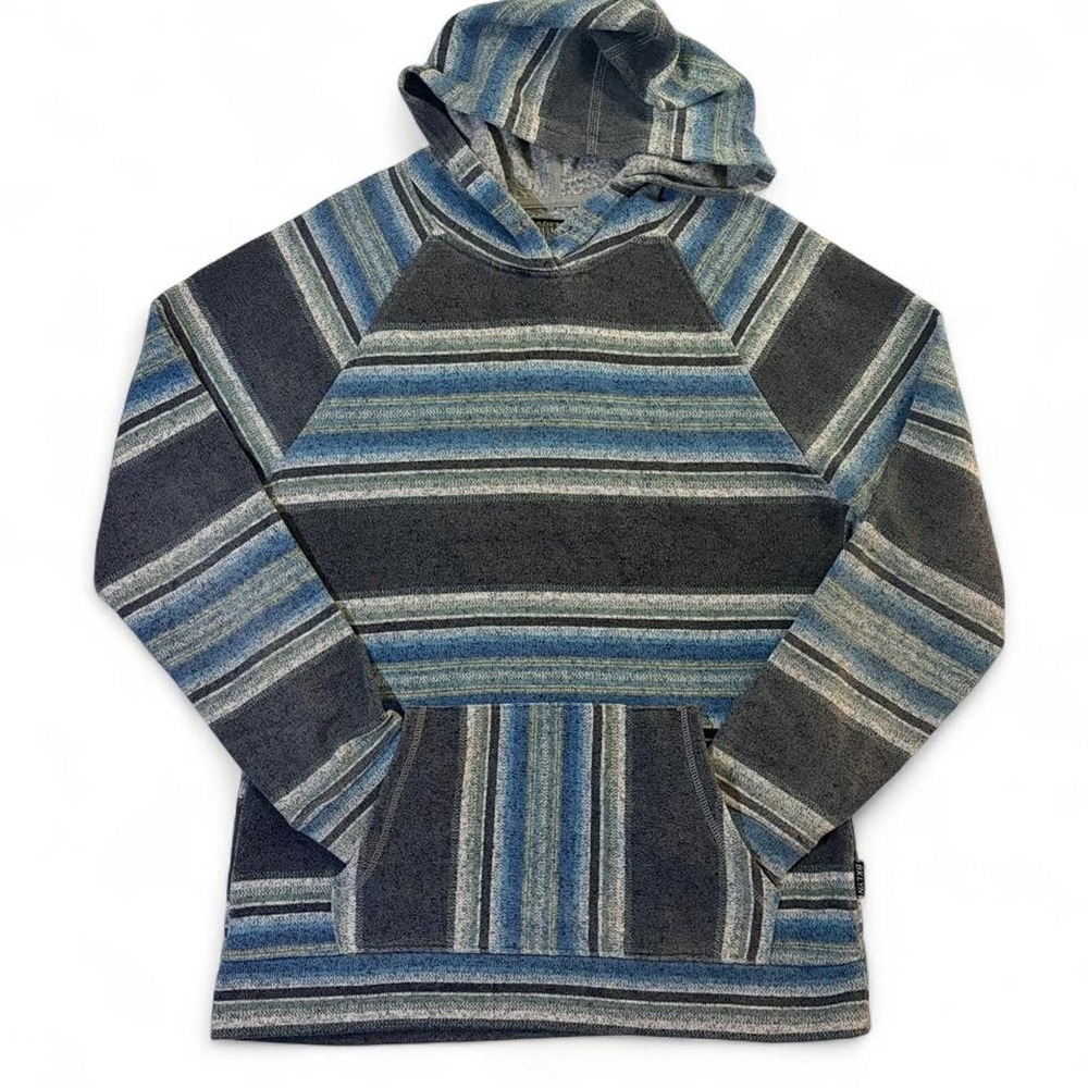 Brooklyn Cloth Mens Blue Gray Striped Pullover Hoodie Skater Y2K Large RN136523